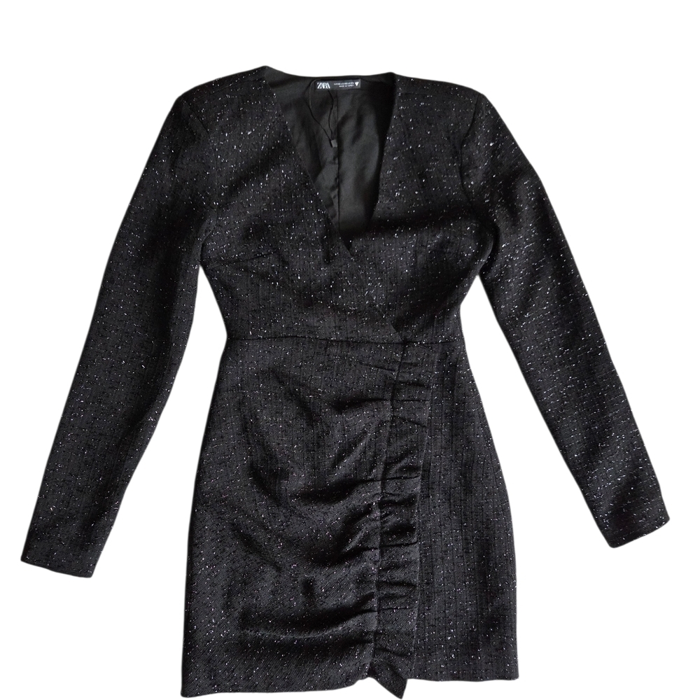 Zara Black Long Sleeve Dress with Subtle Sparkle XS